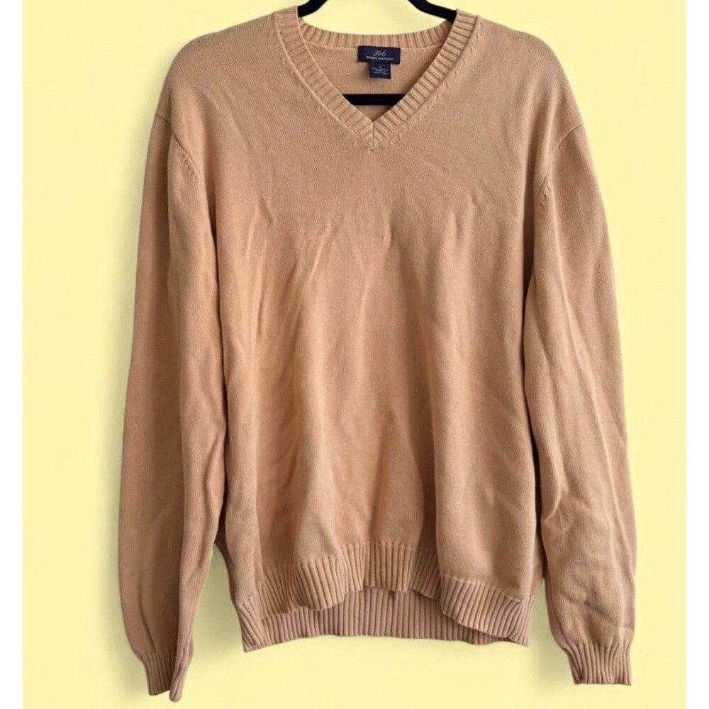 Brooks Brothers 346 Men's Beige V-Neck Cotton Knit Pullover Sweater Size L